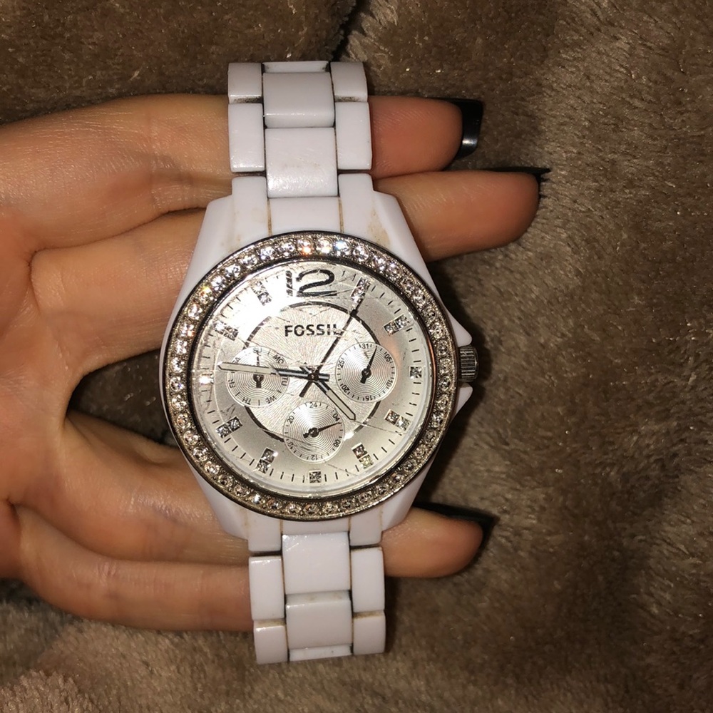 White Fossil Watch
